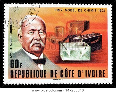 IVORY COAST - CIRCA 1978: Cancelled postage stamp printed by Ivory Coast, that shows Svante August Arrhenius.
