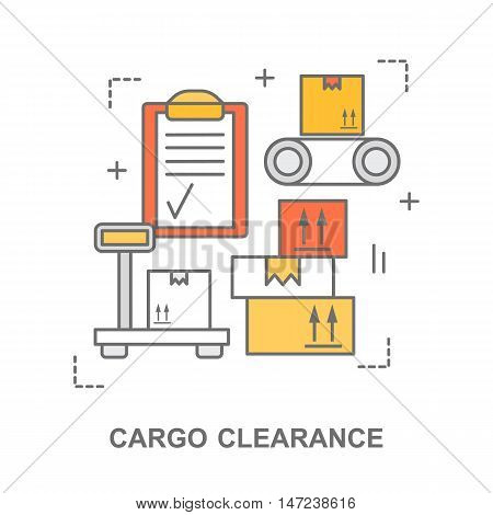 Thin line flat design banner for warehouse stock and industrial storage. Modern vector illustration concept, isolated on white.