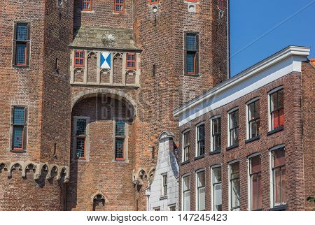 Detail of the historical city gate Sassenpoort in Zwolle Holland