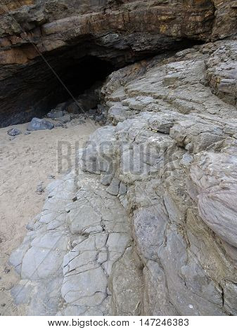 Cliffs and cave seascape photographed at Saunderfoot in Pembrokeshire