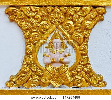 Thailand ancient architectural style stucco walls, beautiful on white.