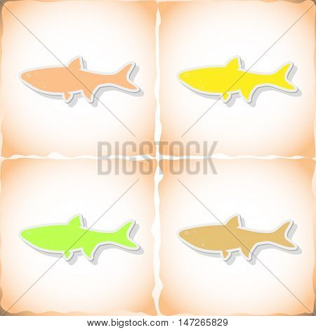 Fish dace. Flat sticker with shadow on old paper. Vector illustration
