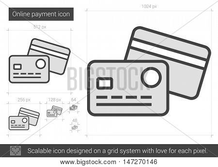 Online payment vector line icon isolated on white background. Online payment line icon for infographic, website or app. Scalable icon designed on a grid system.