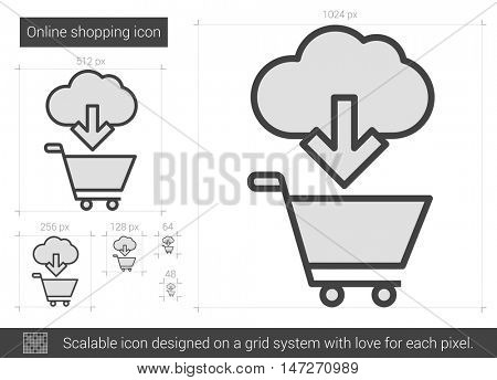 Online shopping vector line icon isolated on white background. Online shopping line icon for infographic, website or app. Scalable icon designed on a grid system.