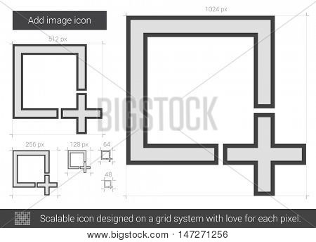 Add image vector line icon isolated on white background. Add image line icon for infographic, website or app. Scalable icon designed on a grid system.