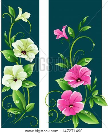 Set of floral banners with white and pink petunia