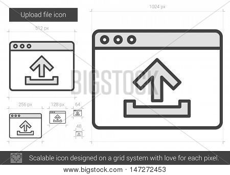 Upload file vector line icon isolated on white background. Upload file line icon for infographic, website or app. Scalable icon designed on a grid system.