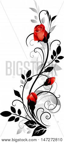 Decorative ornament with red roses and black leaves