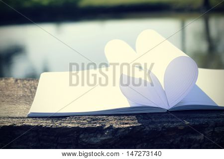 close up heart shape from paper book (vintage background)