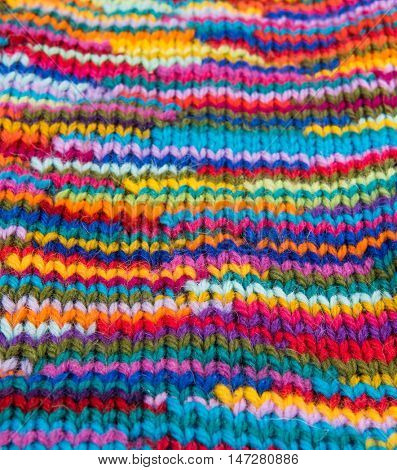 striped colorful wool texture handmade patten closeup macro blue red green yellow pink purple orange