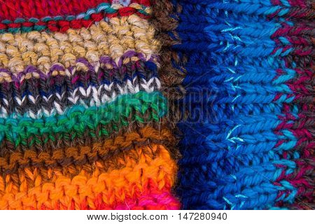 striped colorful wool texture handmade patten closeup macro blue red green yellow orange purple beige brown