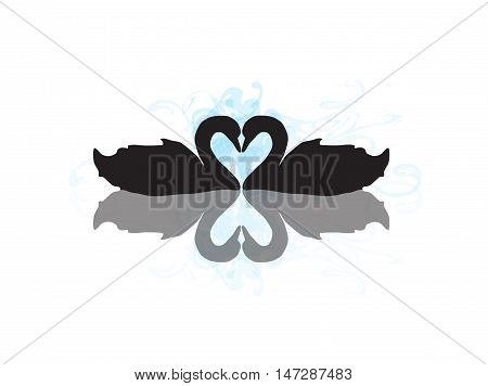 Two Swans in Love Creating a Heart Shape with Reflection