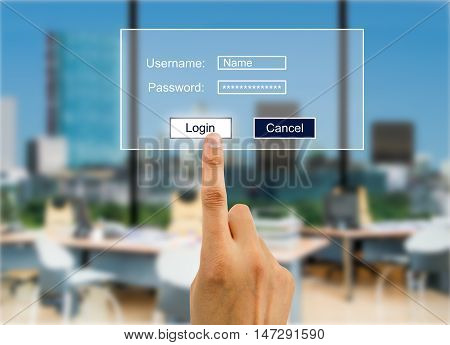 hand entering password to accessthe company account. All screen content is designed by my and not copyrighted by others and created with digitizing tablet and image editor