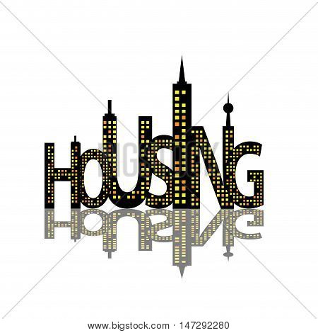 Vector sign housing, cityline with lights in night