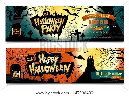 Happy Halloween. Halloween party. Two vector banners