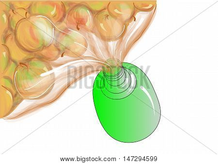 cide. apples with juise and bottle on white background