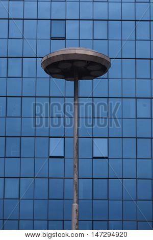 Sky reflecting in windows of office building