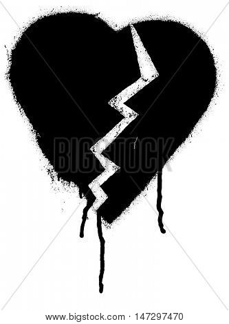 Broken heart shape. Black paint graffiti vector illustration