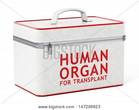 Human organ for transplant box. 3D illustration.