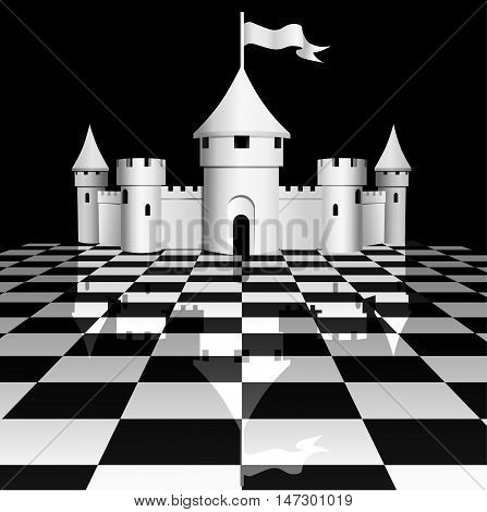 White castle on chess board. Vector illustration