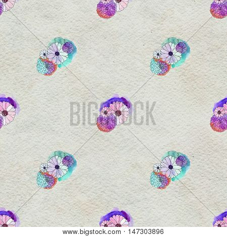 Seamless floral pattern with asters and daisy flowers. Floral watercolor background.