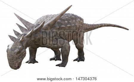 3D rendering of Sauropelta feeding, isolated on white background.
