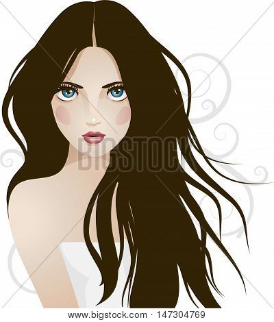 Beautiful young girl with long hair. Vector illustration