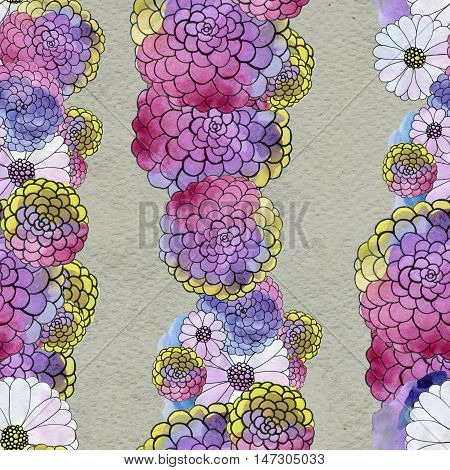 Seamless floral pattern with daisy flowers. Floral watercolor background.