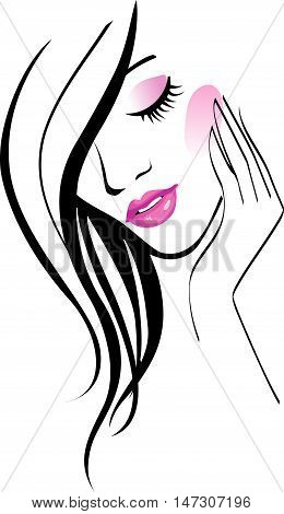 Beautiful young girl. Vecor skin care icon