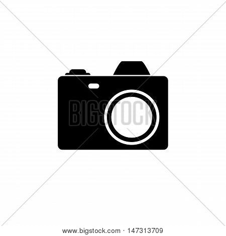 The camera icon black and white vector illustration.