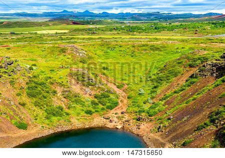 Kerid, volcanic crater lake in Grimsnes , Iceland