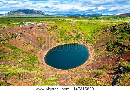 Kerid, volcanic crater lake in Grimsnes , Iceland