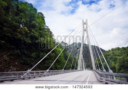 Cable-stayed bridge in Russia, Sochi. Photo landscape