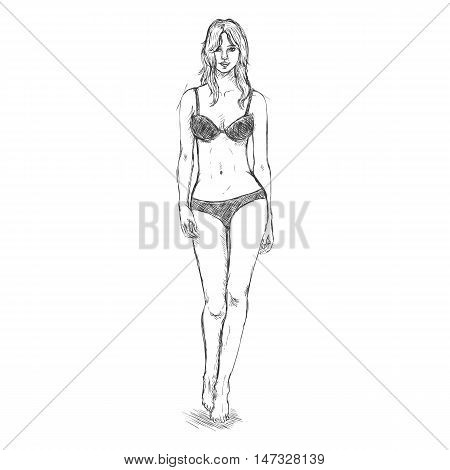 Vector Sketch Fashion Female Model In Underwear