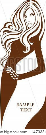 Decorative female banner. Vector woman in long dress