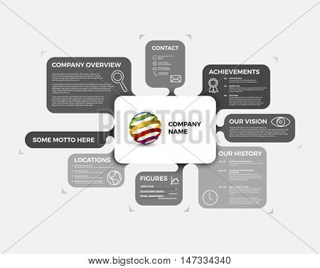 Vector Company infographic overview design template with rounded labels - light version