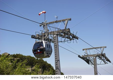 GROSSER ARBER, GERMANY - JUNE 16 2013: Gondola lift to the summit of Mt. Grosser Arber (Bavarian Forest, Lower Bavaria, Germany).