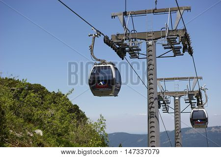 GROSSER ARBER, GERMANY - JUNE 16 2013: Gondola lift to the summit of Mt. Grosser Arber (Bavarian Forest, Lower Bavaria, Germany).