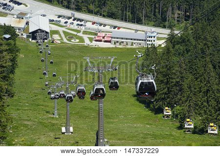 GROSSER ARBER, GERMANY - JUNE 16 2013: Gondola lift to the summit of Mt. Grosser Arber (Bavarian Forest, Lower Bavaria, Germany).