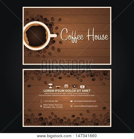Coffee visit card. Coffee design. Coffee Day. Cup, grain, Vector illustration.