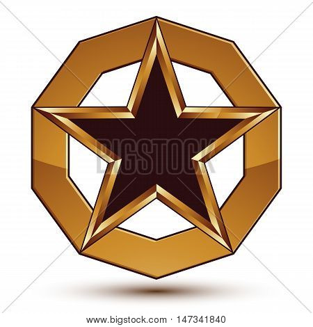 Vector stylized symbol isolated on white background. Glamorous black star with golden outline
