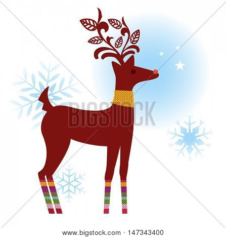 Reindeer with decorative antlers,knitted striped leggings and knitted neck warmer (use with or without antlers) 