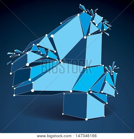 3d vector digital wireframe number 4 broken into different particles geometric polygonal numeration with lines mesh. Low poly shattered typescript lattice element.