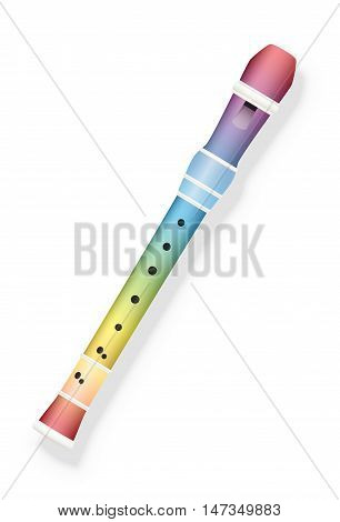 Recorder - rainbow colored flute. Isolated vector illustration on white background.