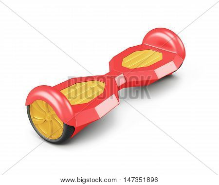 Red Self Balance Scooter On A White. 3D Rendering.