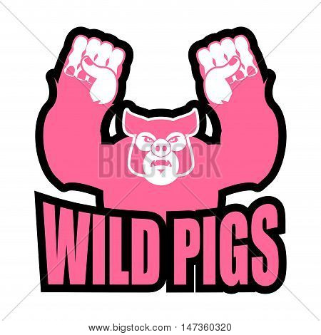 Wild Pigs Logo For Sports Team. Angry Pig. Aggressive Big Boar. Grumpy Farm Animal.