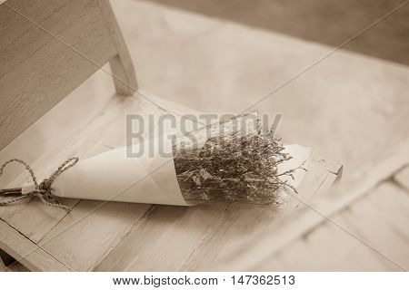 flowers bouquet arrange for pre wedding photographysepia effect