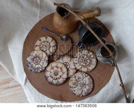 Vintage coffee still life. Stands for hot decoupage.