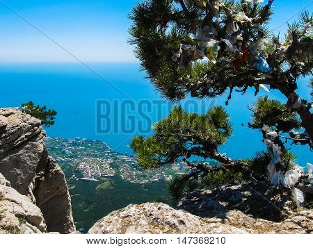 Aerial view of sea from the Mount Ai-Petri. Landscape of Crimea Ukraine