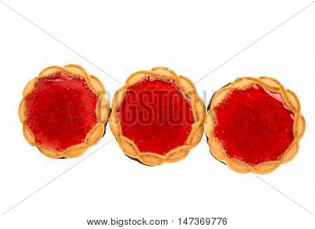 Cookies with jelly red on white background